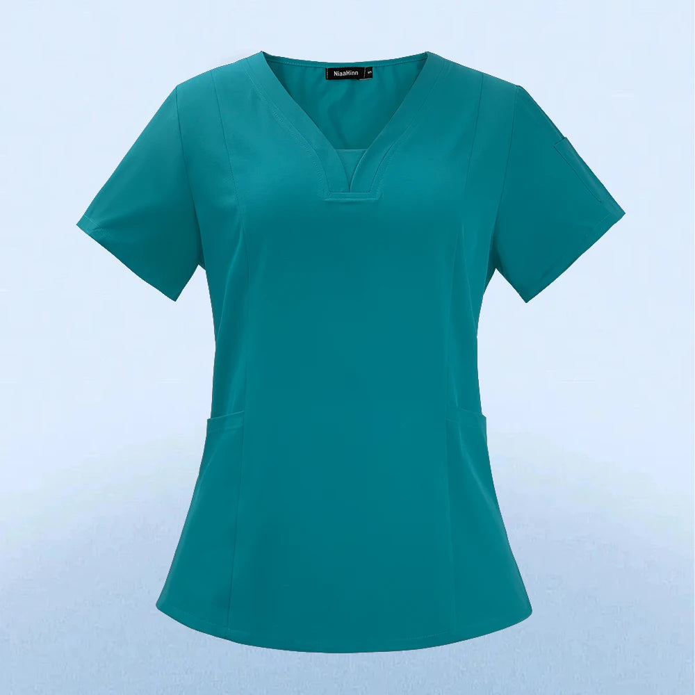 Wholesale Fashion Scrub Tops Hospital Doctor Nurse Working Uniform Solid Color Unisex Surgical Gown V-neck Scrubs Top for Women