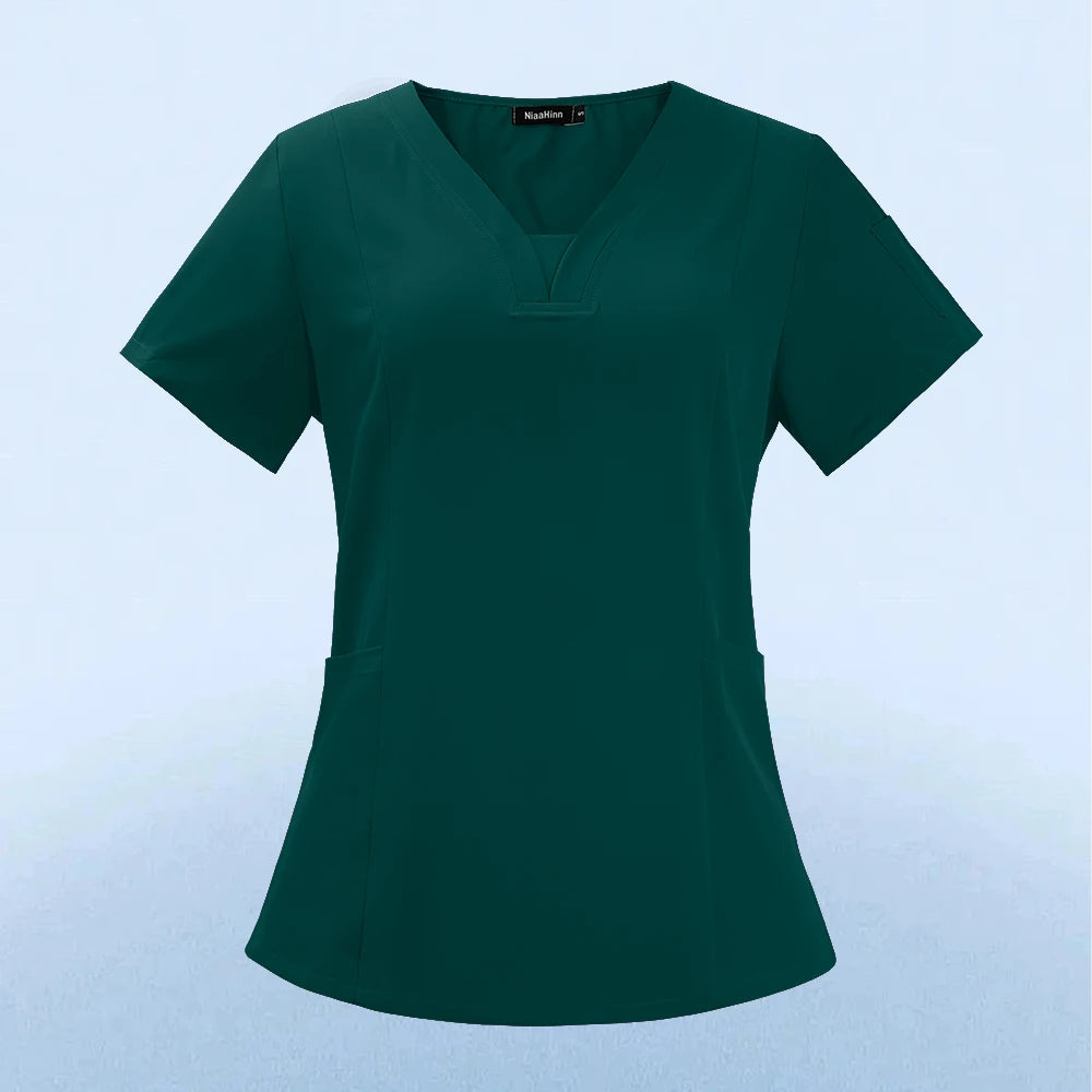 Wholesale Fashion Scrub Tops Hospital Doctor Nurse Working Uniform Solid Color Unisex Surgical Gown V-neck Scrubs Top for Women
