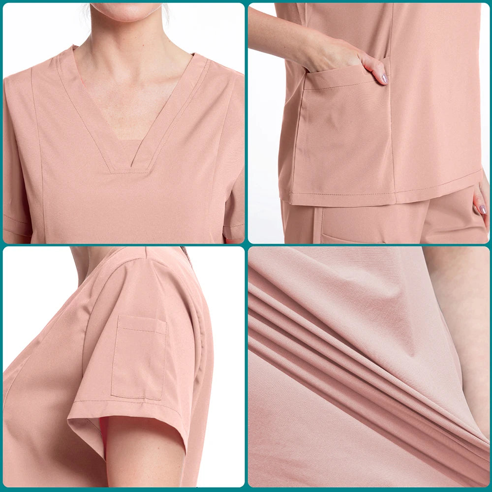 Wholesale Fashion Scrub Tops Hospital Doctor Nurse Working Uniform Solid Color Unisex Surgical Gown V-neck Scrubs Top for Women