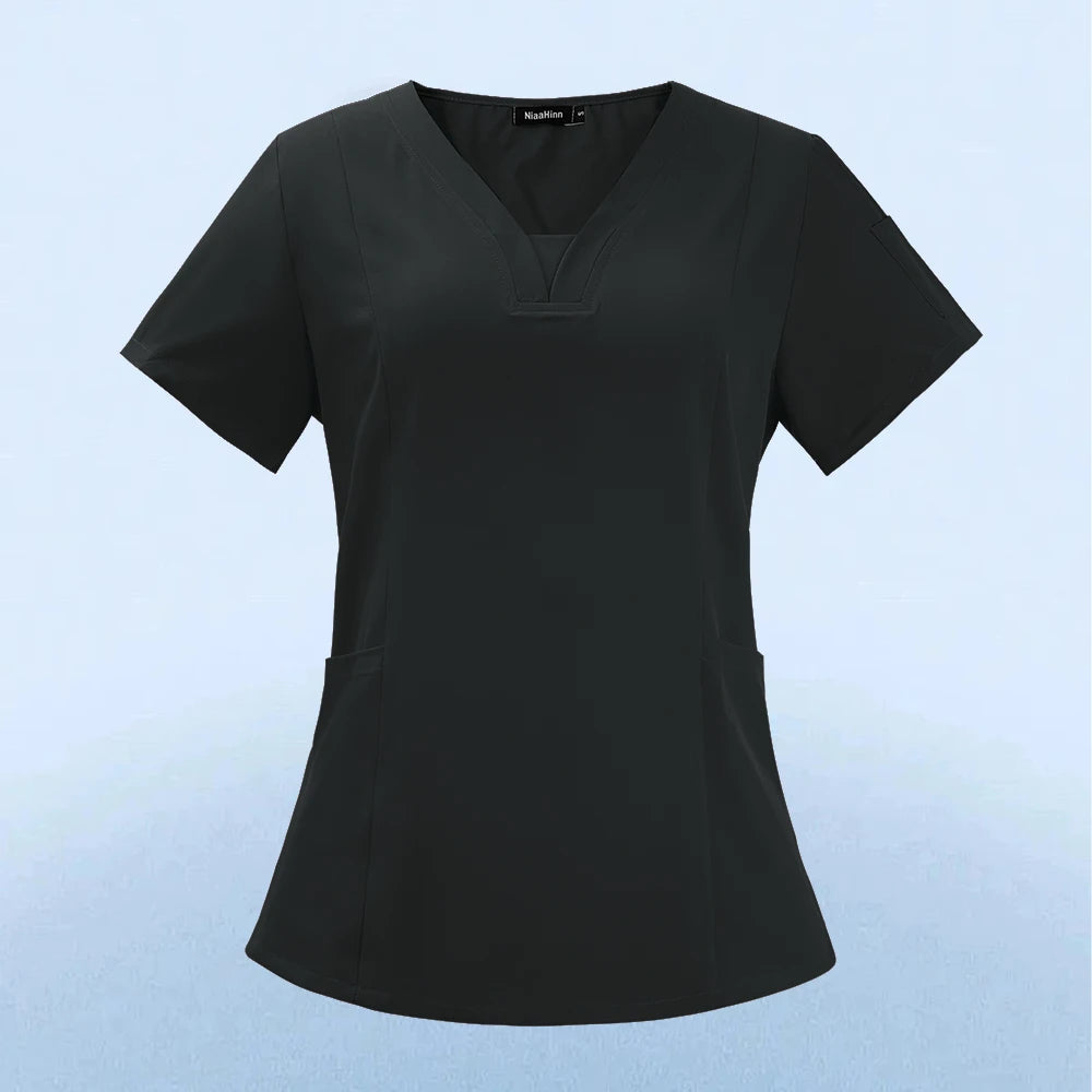 Wholesale Fashion Scrub Tops Hospital Doctor Nurse Working Uniform Solid Color Unisex Surgical Gown V-neck Scrubs Top for Women