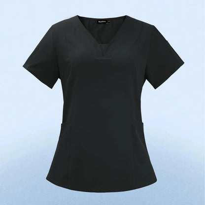Wholesale Fashion Scrub Tops Hospital Doctor Nurse Working Uniform Solid Color Unisex Surgical Gown V-neck Scrubs Top for Women