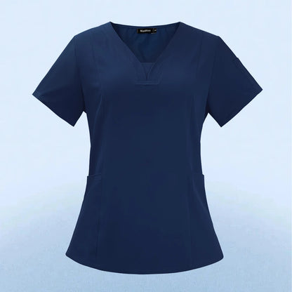 Wholesale Fashion Scrub Tops Hospital Doctor Nurse Working Uniform Solid Color Unisex Surgical Gown V-neck Scrubs Top for Women