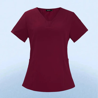 Wholesale Fashion Scrub Tops Hospital Doctor Nurse Working Uniform Solid Color Unisex Surgical Gown V-neck Scrubs Top for Women