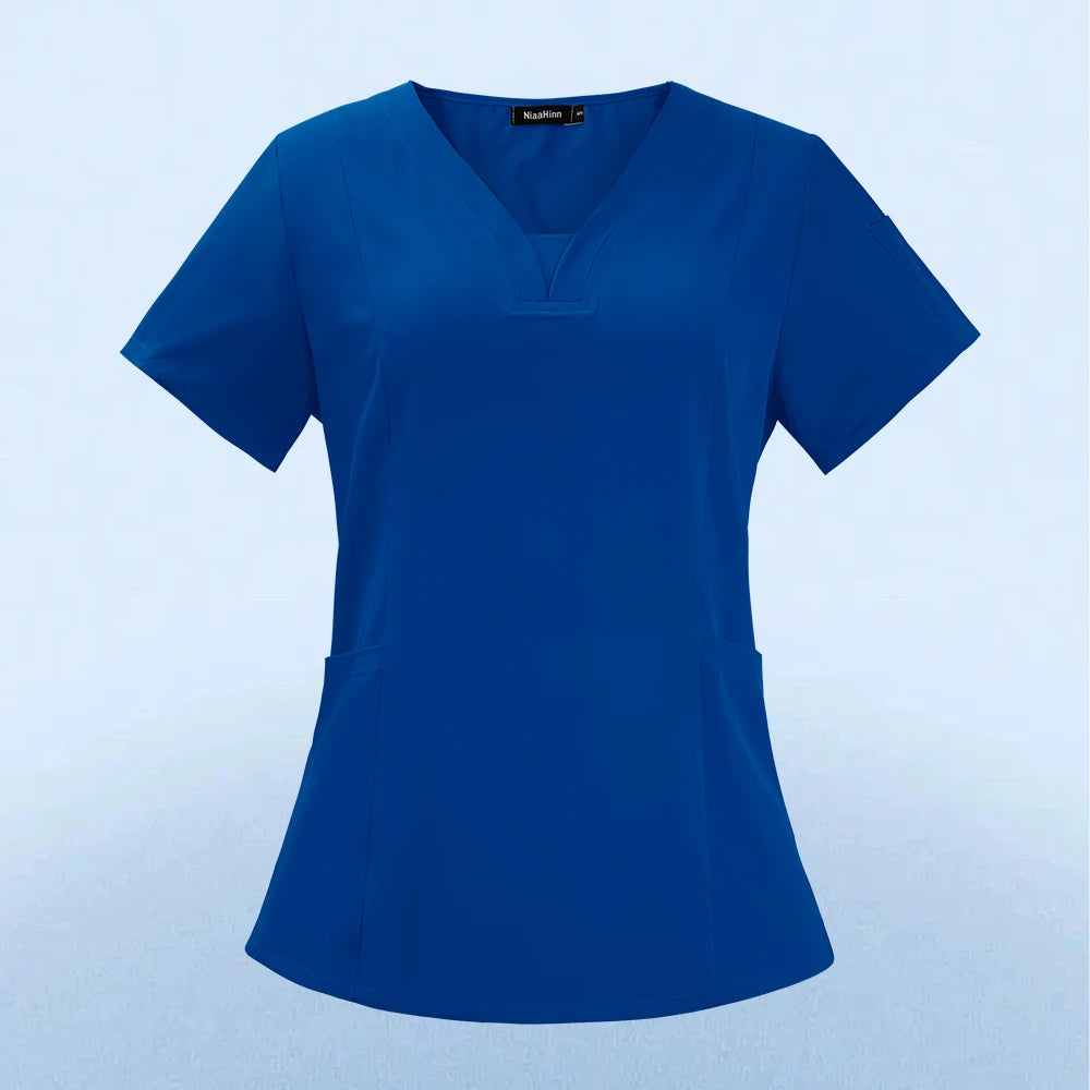 Wholesale Fashion Scrub Tops Hospital Doctor Nurse Working Uniform Solid Color Unisex Surgical Gown V-neck Scrubs Top for Women