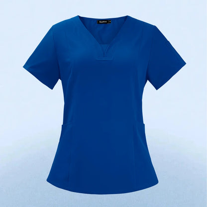 Wholesale Fashion Scrub Tops Hospital Doctor Nurse Working Uniform Solid Color Unisex Surgical Gown V-neck Scrubs Top for Women