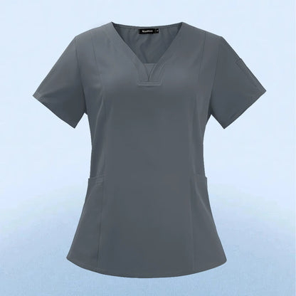 Wholesale Fashion Scrub Tops Hospital Doctor Nurse Working Uniform Solid Color Unisex Surgical Gown V-neck Scrubs Top for Women