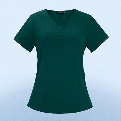 Wholesale Fashion Scrub Tops Hospital Doctor Nurse Working Uniform Solid Color Unisex Surgical Gown V-neck Scrubs Top for Women